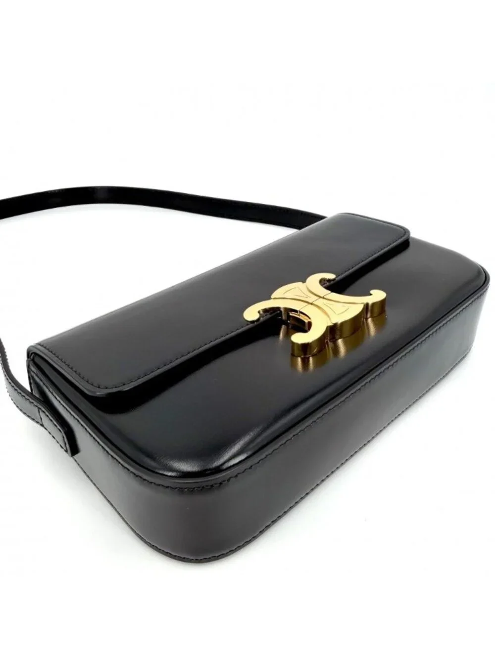 Celine Shoulder Bag Triomphe Claude Leather Black Gold